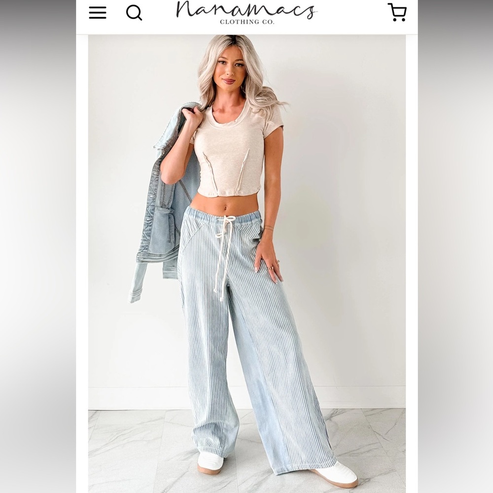 Striped Light Blue Wide-Leg Pants - NWT